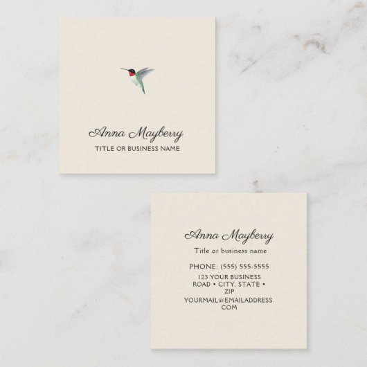 ベージュルビーの喉のあるハミングバードスクエアビジネスカ スクエア名刺 (正面/裏面)