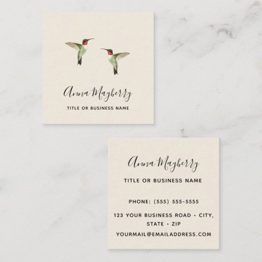 ベージュルビーの喉を張ったハミングバード スクエア名刺 (正面/裏面)