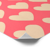 ベージュレッドかわいいシンプルハートパターン ポスター (角)