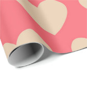 ベージュレッドかわいいシンプルハートパターン ラッピングペーパー (ロールコーナー)