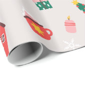 ベージュレッドとグリーンかわいい図解入りの、写真付きのクリスマス ラッピングペーパー (ロールコーナー)