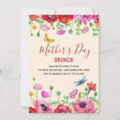ベージュレッドウォーターカラーフローラマザーズデイブランチ 招待状 (正面)