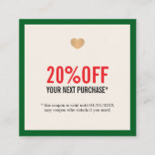 ベージュレッドエレガントグリーンハートサロンホリデイ 割引カード (正面)