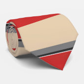 ベージュレッドグレー白黒ブロックストライプ ネクタイ (ロール)