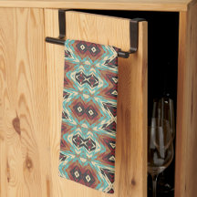 ベージュレッドブラウンアクアブルーグリーンブラックトライバルアート