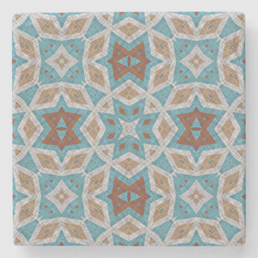 ベージュレッドブラウンオレンジアクアブルートライバル ストーンコースター (正面)