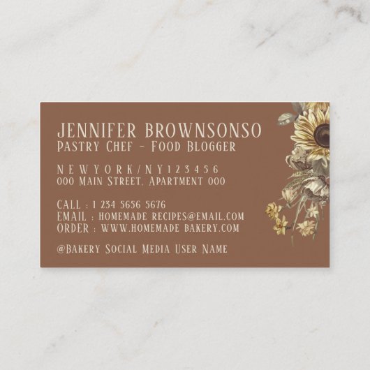 ベージュレトロウッド転がズピンヒマワリベーカリー 名刺 (裏面)