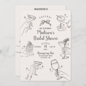 ベージュレトロカクテルパーティーブライダルシャワー招待状 (正面/裏面)