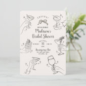 ベージュレトロカクテルパーティーブライダルシャワー招待状 (スタンド正面)