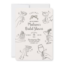 ベージュレトロカクテルパーティーブライダルシャワー招待状