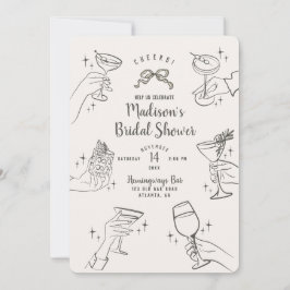 ベージュレトロカクテルパーティーブライダルシャワー招待状