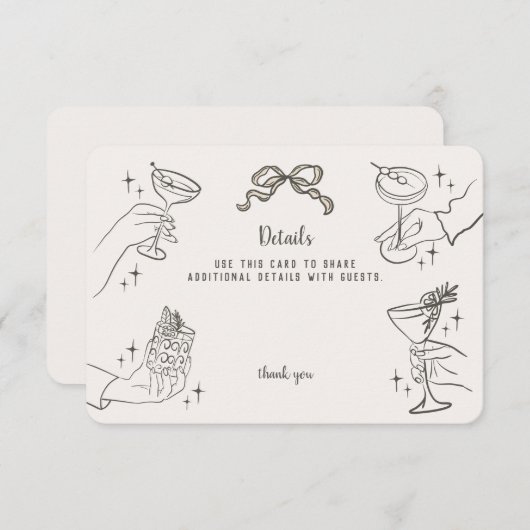 ベージュレトロカクテルパーティー詳細招待状挿入 エンクロージャーカード (正面/裏面)