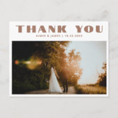 ベージュレトロタイポグラフィ2結婚写真サンキュー ポストカード (正面)