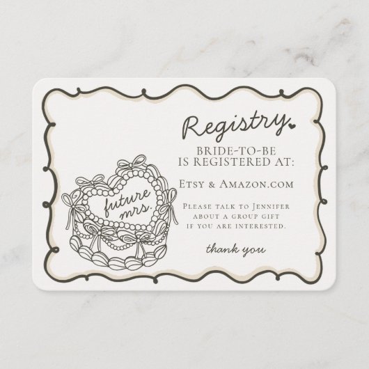 ベージュレトロハートコケットケーキレジストリ挿入 エンクロージャーカード (正面)