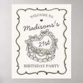 ベージュレトロハートコケットケーキ誕生日ウェルカム ポスター (正面)