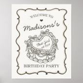 ベージュレトロハートコケットケーキ誕生日ウェルカム ポスター (正面)