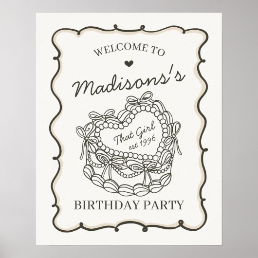 ベージュレトロハートコケットケーキ誕生日ウェルカム ポスター (正面)