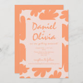 ベージュレトロフローラとフォト結婚式招待状 招待状 (正面/裏面)