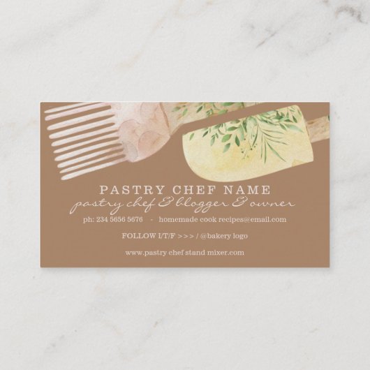 ベージュロイヤリティユニークペストリー調理器ベーカリー 名刺 (裏面)