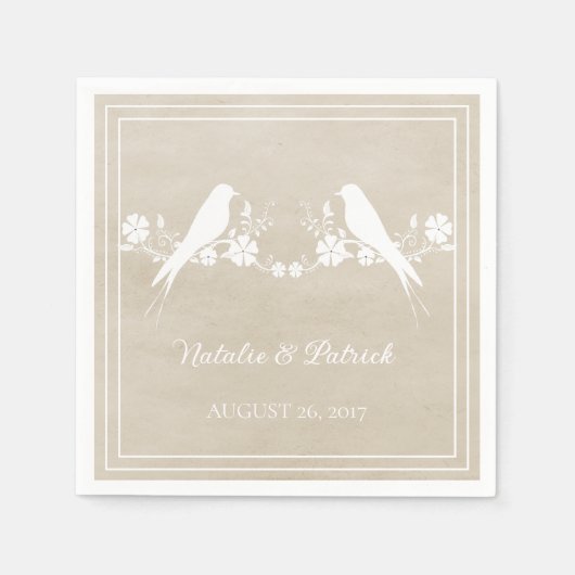 ベージュロベバード結婚フローラ紙ナプキンス スタンダードカクテルナプキン (正面)