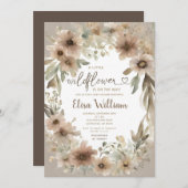 ベージュワイルドフラワーガールベビーシャワー 招待状 (正面/裏面)