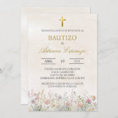 ベージュワイルドフラワースペインのバプテスマ招待状 招待状 (正面/裏面)