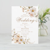 ベージュワイルドフラワーニュートラルボホエレガントな結婚式 招待状 (スタンド正面)
