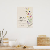 ベージュワイルドフラワーフローラベビシャワーオムツラッフル ポスター (キッチン)