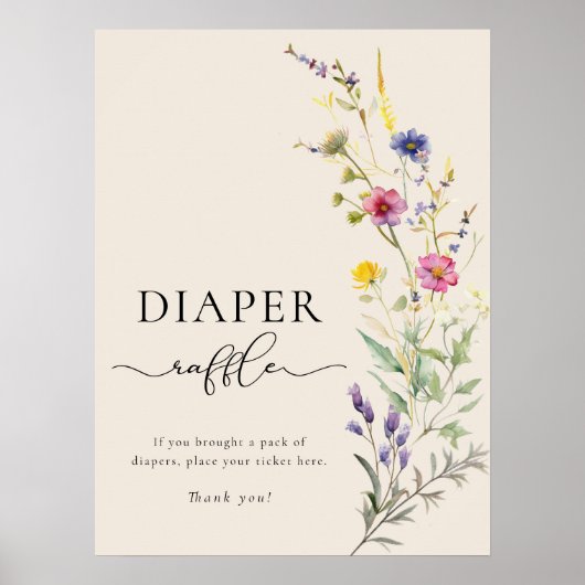ベージュワイルドフラワーフローラベビシャワーオムツラッフル ポスター (正面)
