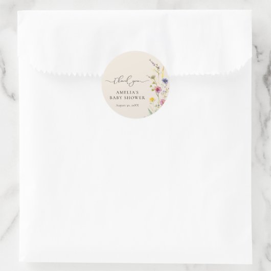ベージュワイルドフラワーフローラベビーシャワーありがとう ラウンドシール (バッグ)