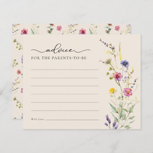 ベージュワイルドフラワーフローラベビーシャワーアドバイスカード (正面/裏面)
