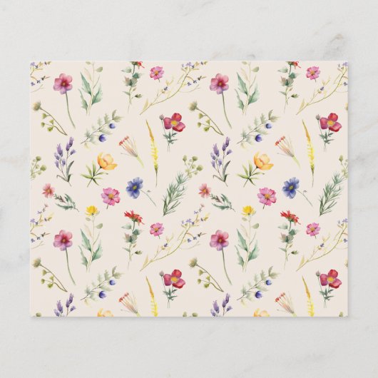 ベージュワイルドフラワーフローラベビーシャワーアドバイスカード (裏面)