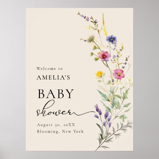 ベージュワイルドフラワー春フローラベビーシャワーウェルカム ポスター (正面)