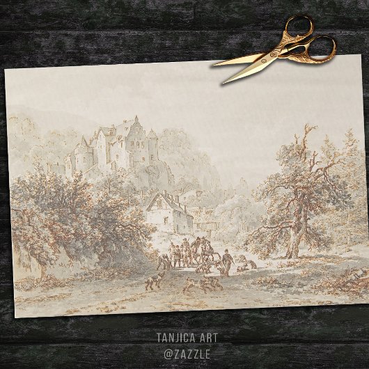 ベージュヴィンテージアート狩りホースアンドハウンズ 薄葉紙