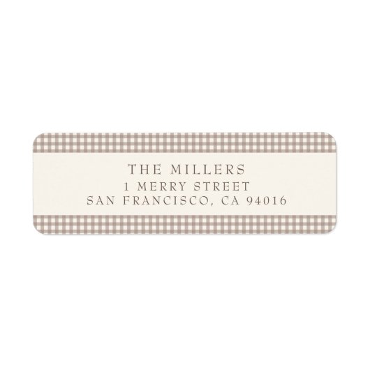 ベージュヴィンテージジンガムクリスマス住所 シール (正面)