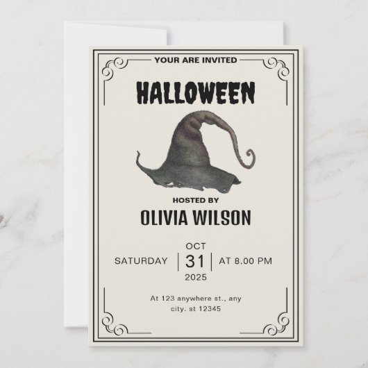 ベージュヴィンテージハローウィンパーティ招待 招待状 (正面)