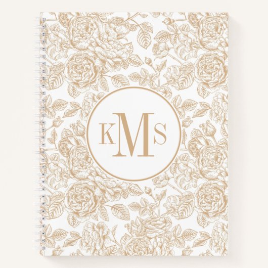 ベージュヴィンテージバラフラワーパターン ノートブック (正面)