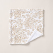 ベージュヴィンテージバラフラワーパターン バスタオルセット (ウォッシュタオル)