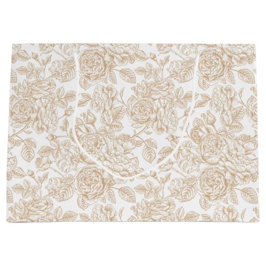 ベージュヴィンテージバラフラワーパターン ラージペーパーバッグ (正面)