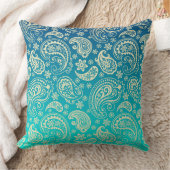 ベージュヴィンテージペイズリーとターコイズグラデーション クッション (ブランケット)