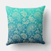 ベージュヴィンテージペイズリーとターコイズグラデーション クッション (裏面)