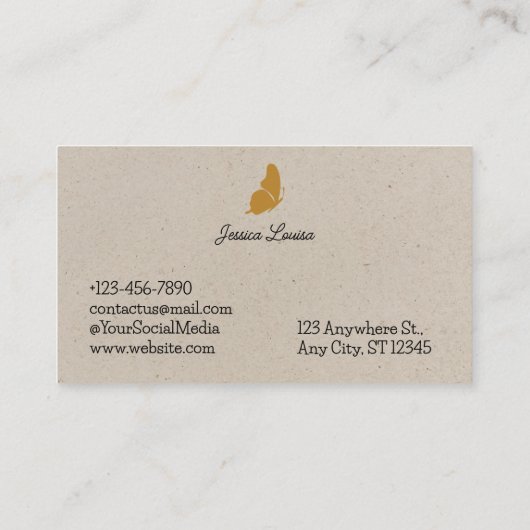 ベージュヴィンテージミニマルハエレガントチョウ 名刺 (裏面)