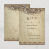 ベージュヴィンテージレースウェディングRSVP 出欠カード (正面/裏面)
