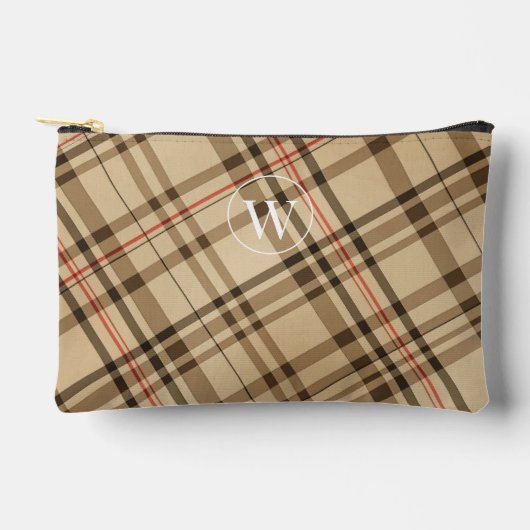 ベージュヴィンテージ格子模様ゴルフ アクセサリーポーチ (正面)