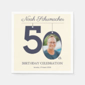 ベージュヴィンテージ50誕生日カスタムフォトナプキン スタンダードカクテルナプキン (正面)