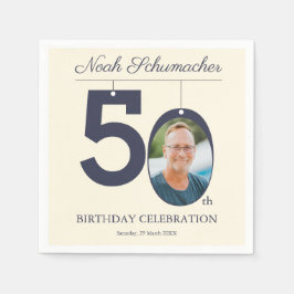 ベージュヴィンテージ50誕生日カスタムフォトナプキン スタンダードカクテルナプキン