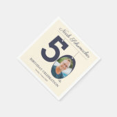 ベージュヴィンテージ50誕生日カスタムフォトナプキン スタンダードカクテルナプキン (角)