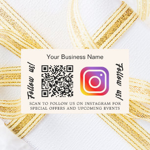 ベージュ事業名qrコードInstagram 長方形シール