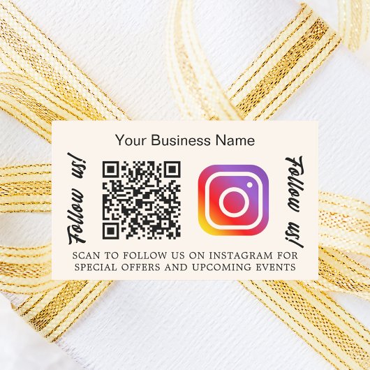 ベージュ事業名qrコードInstagram 長方形シール