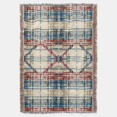ベージュ伝統的と赤の格子模様 スローブランケット (正面縦)